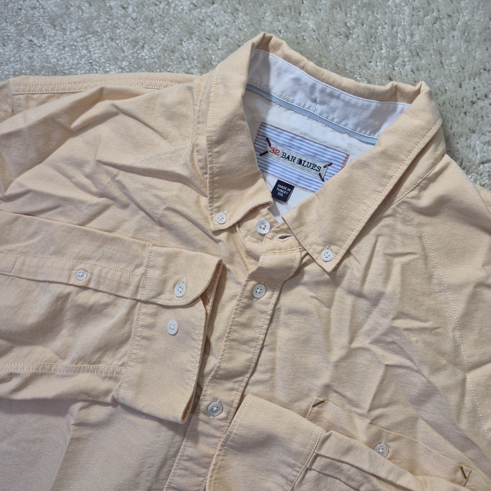 32 Bar Blues Mens 2XL Peach Orange Oxford Button Down Business Casual Shirt